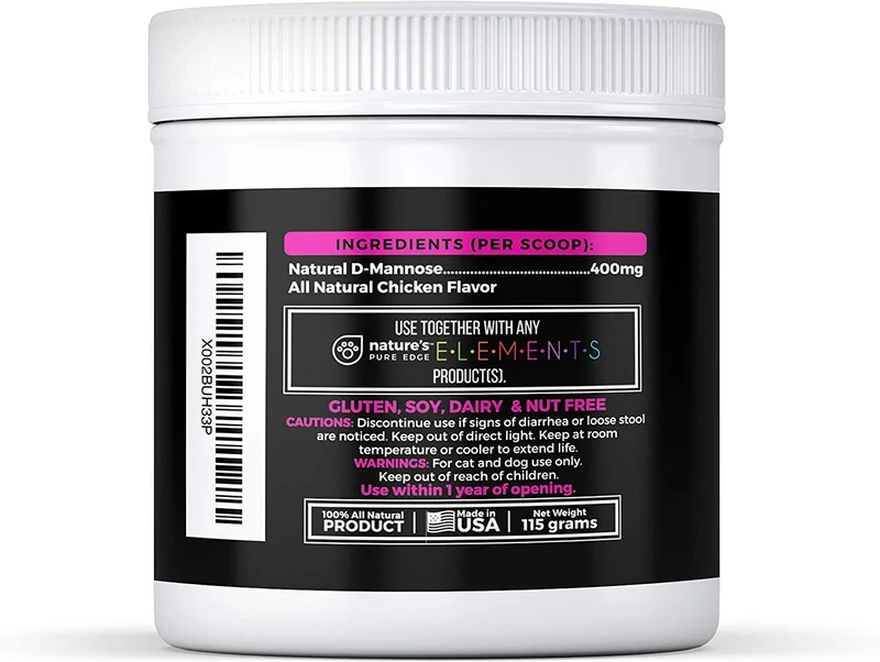 Nature's Pure Edge D-Mannose Supplement Flavored with Real Chicken for Dogs and Cats. Use for Immediate and Preventative Treatment of Bladder and Urinary Tract Infections UTIs. 115 Grams.