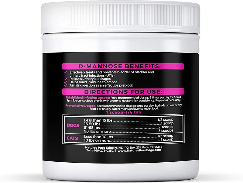 Nature's Pure Edge D-Mannose Supplement Flavored with Real Chicken for Dogs and Cats. Use for Immediate and Preventative Treatment of Bladder and Urinary Tract Infections UTIs. 115 Grams.