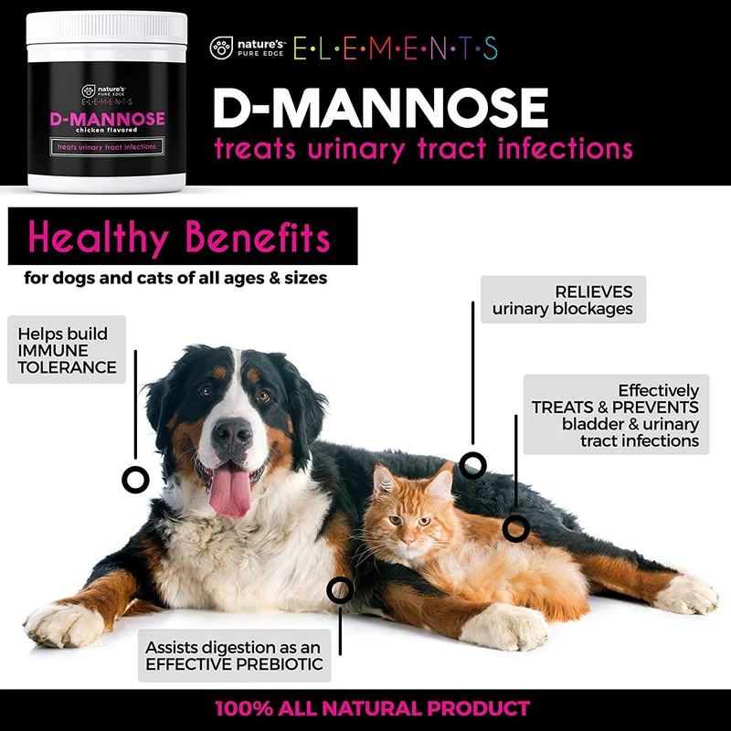Nature's Pure Edge D-Mannose Supplement Flavored with Real Chicken for Dogs and Cats. Use for Immediate and Preventative Treatment of Bladder and Urinary Tract Infections UTIs. 115 Grams.