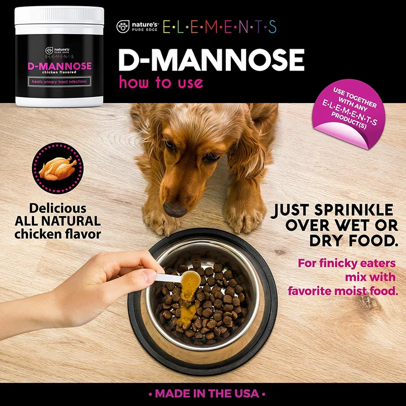 Nature's Pure Edge D-Mannose Supplement Flavored with Real Chicken for Dogs and Cats. Use for Immediate and Preventative Treatment of Bladder and Urinary Tract Infections UTIs. 115 Grams.