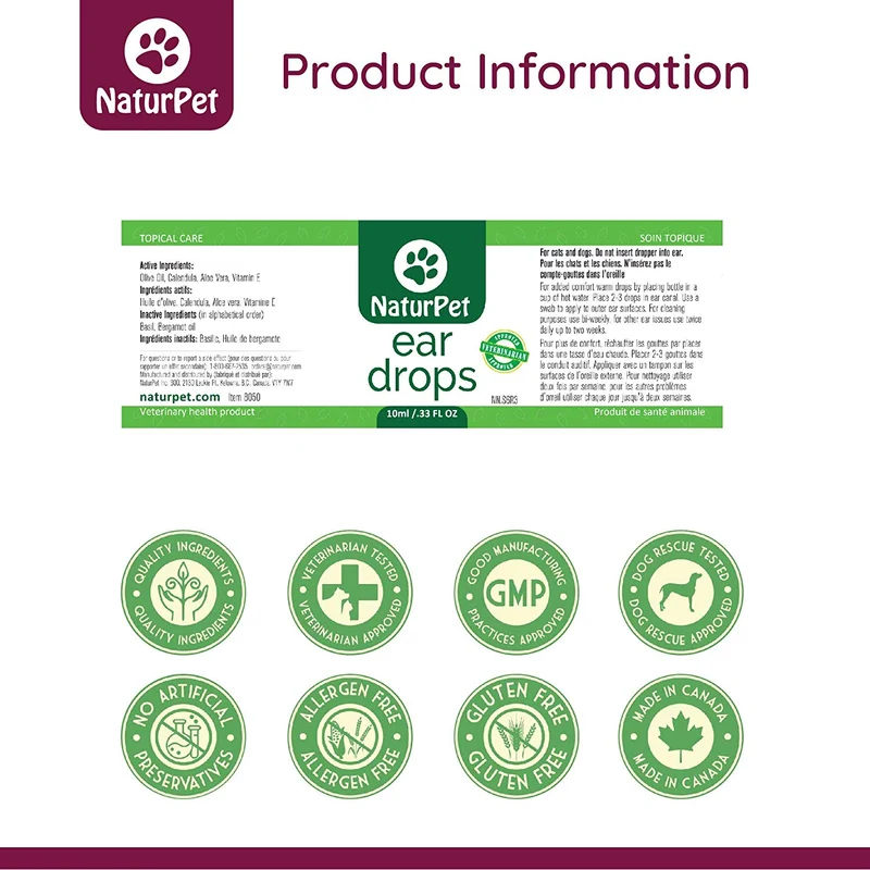 naturpet gotas | Natural Infección Medicina para perros | Oreja Los ácaros Gatos | perro oreja Limpiador | Cat Ear Cleaner | ayuda a con cera, la levadura, prurito & los malos olores