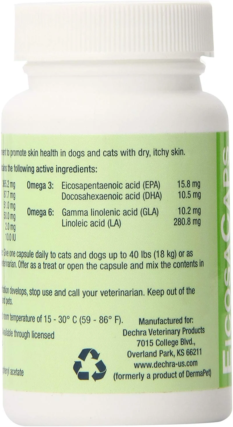 Dechra 60 °Cápsulas eicosacaps aceite de pescado Suplementos Nutricionales Para Perros Y Gatos de hasta 40-pound