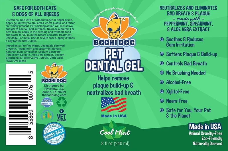 Bodhi Dog Pet Gel dental | Eliminador de placa y ambientador de aliento | Pasta de dientes para perros y gatos | 8oz | Fabricado en Estados Unidos