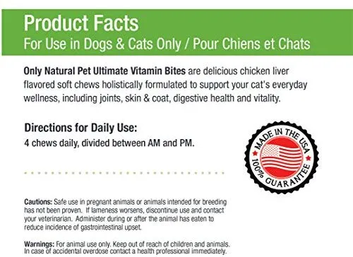 Sólo Naturales Pet all-natural Feline Holistic Ultimate Daily multi-vitamin Plus Cat Fórmula Vitaminas y Minerales Esenciales Pet Suplemento