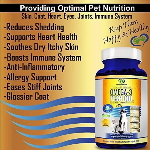 Snappies Petcare Omega 3 aceite de pescado para perros y gatos – Wild Islandic Natural sin olor líquido aceite de pescado Pet Suplemento con vitamina E – más EPA y DHA que el aceite de salmón para una nutrición óptima/salud