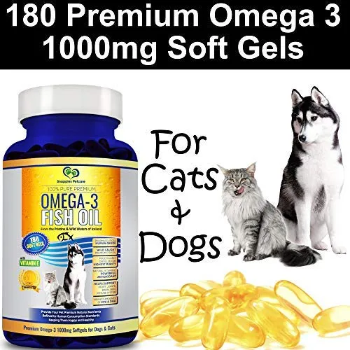 Snappies Petcare Omega 3 aceite de pescado para perros y gatos – Wild Islandic Natural sin olor líquido aceite de pescado Pet Suplemento con vitamina E – más EPA y DHA que el aceite de salmón para una nutrición óptima/salud