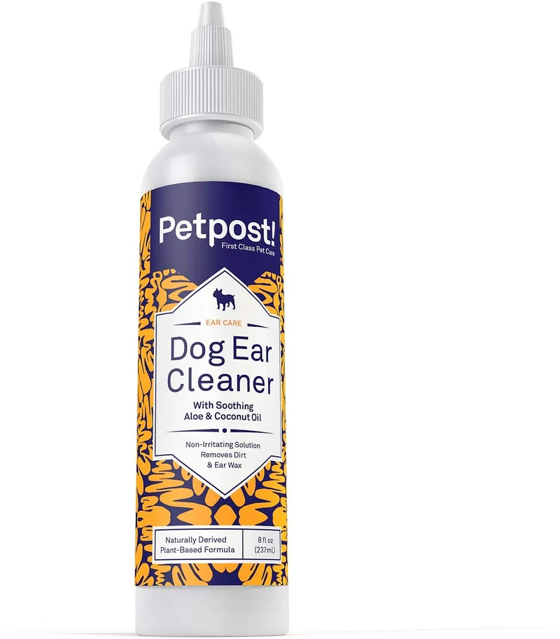 Toallitas limpiadoras de oídos de la marca Petpost para perro y gato, solución de aceite de coco natural, el mejor remedio para los ácaros de oído, cándida e infección en oídos que casa cera, sin alcohol ni irritantes (8 onzas)