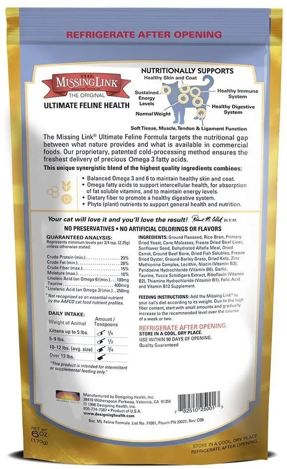The Missing Link La fórmula original Ultimate Feline para gatos con Omega 3 y 6 onzas equilibradas, Paquete de 2