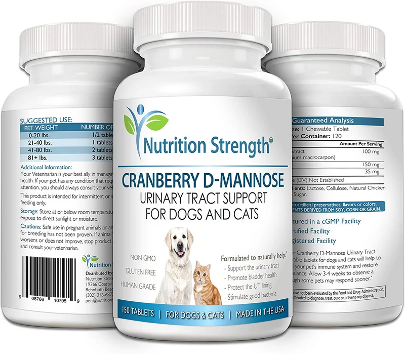 Arándano D-Mannose antioxidante, fuerza de apoyo para perros y gatos, previene y elimina Uti urinarias, Nutrición, 150 Tabletas Masticables