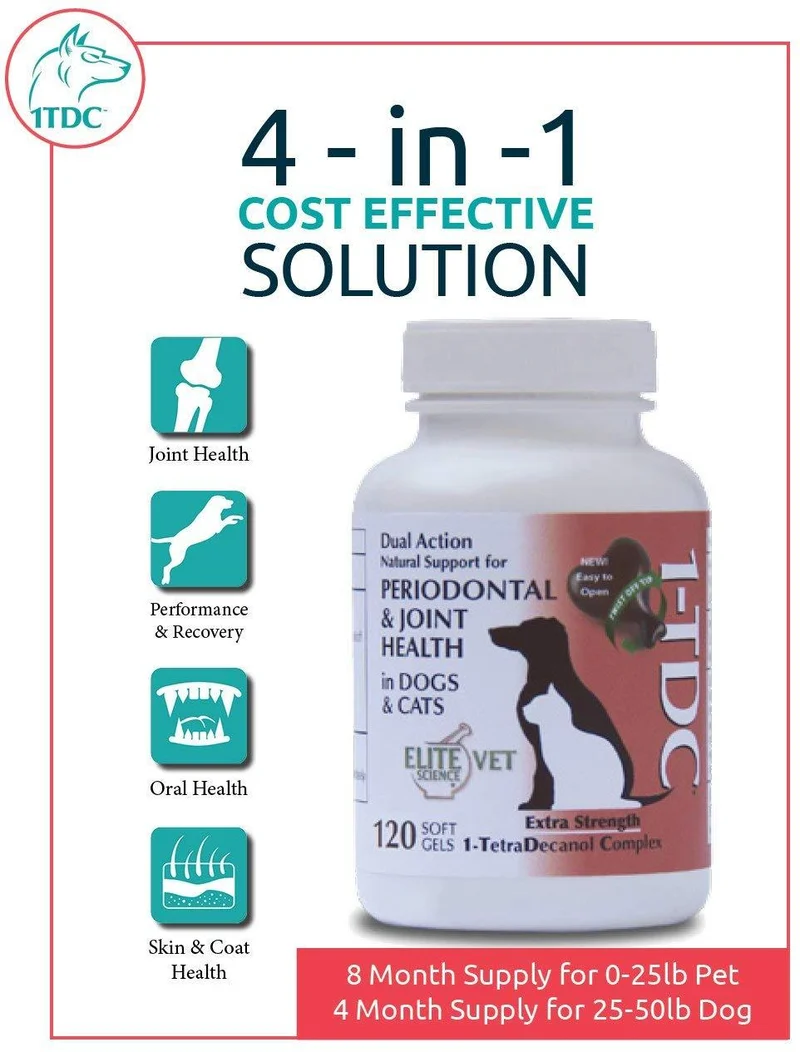 1-tdc "Nueva Twist Off Dual Action Natural apoyo para periodontal & conjunta de salud en perros & gatos | profesionalmente formulado Total Wellness Fórmula con 1-tetradecanol Complejo