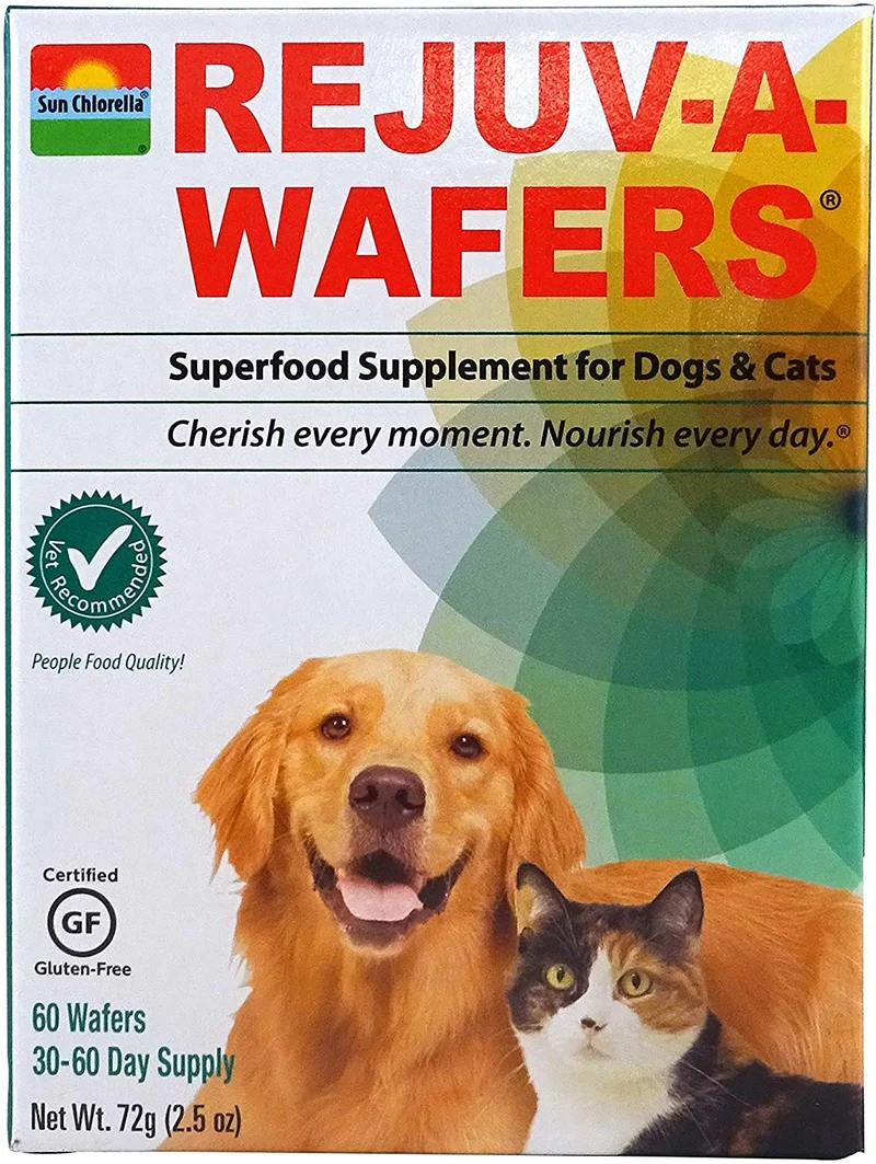 Sun chlorella- rejuv-a-wafers- Chlorella & Eleuthero Superfood Suplemento para perros y gatos (60 Obleas)