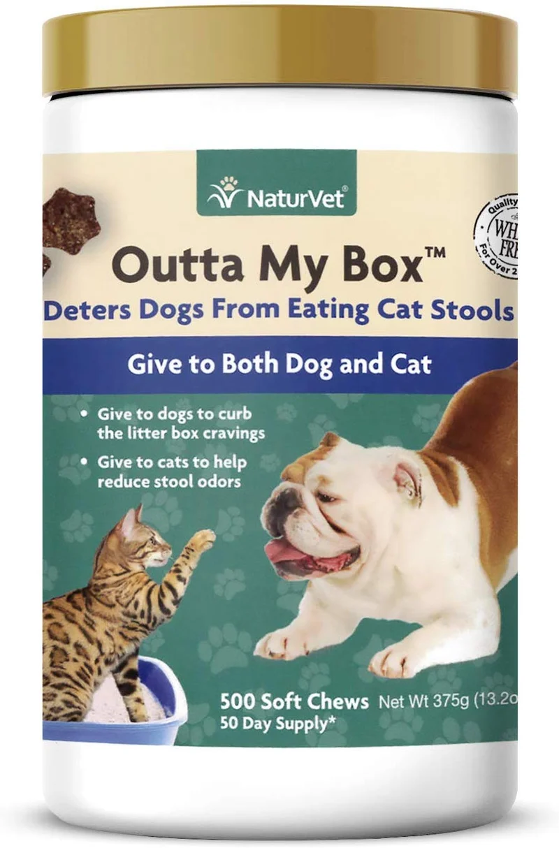 NaturVet – Outta My Box – 500 Soft Chews – Deters Dogs from Eating Cat Stools – Reduces Cat Stool Odors – For Dogs & Cats – 50 Day Supply