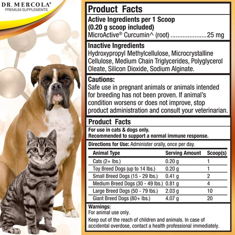 Dr. Mercola Curcumin para mascotas – con Curcumin MICROACTIVE de Cúrcuma – Sistema Inmune Booster para perros & gatos – PREMIUM mascota Suplementos