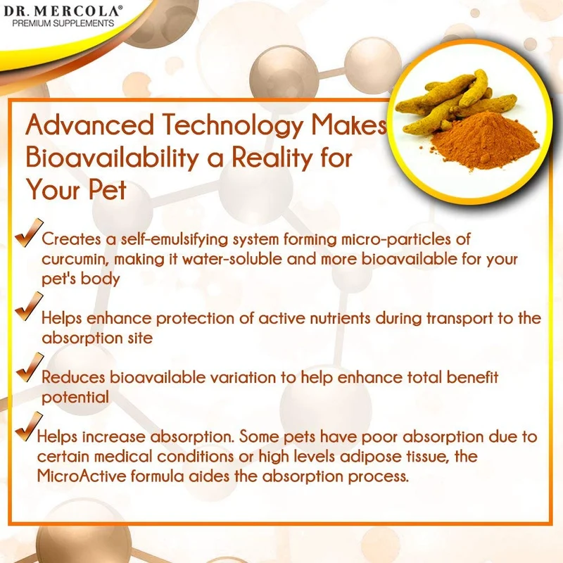 Dr. Mercola Curcumin para mascotas – con Curcumin MICROACTIVE de Cúrcuma – Sistema Inmune Booster para perros & gatos – PREMIUM mascota Suplementos