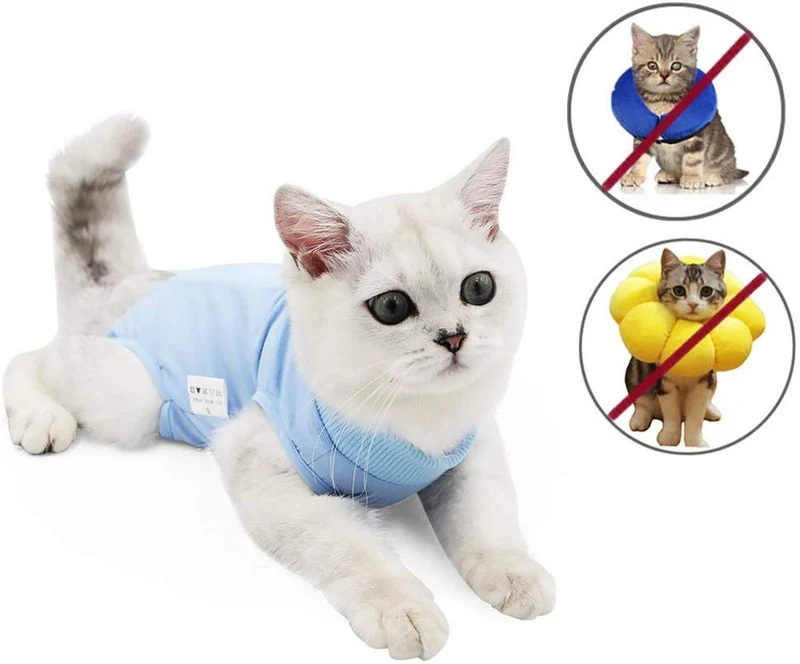 Coppthinktu - Traje de recuperación de gatos para heridas abdominales o enfermedades de la piel, transpirable E-Collar Alternativa para gatos y perros, después de cirugía desgaste anti lamer heridas