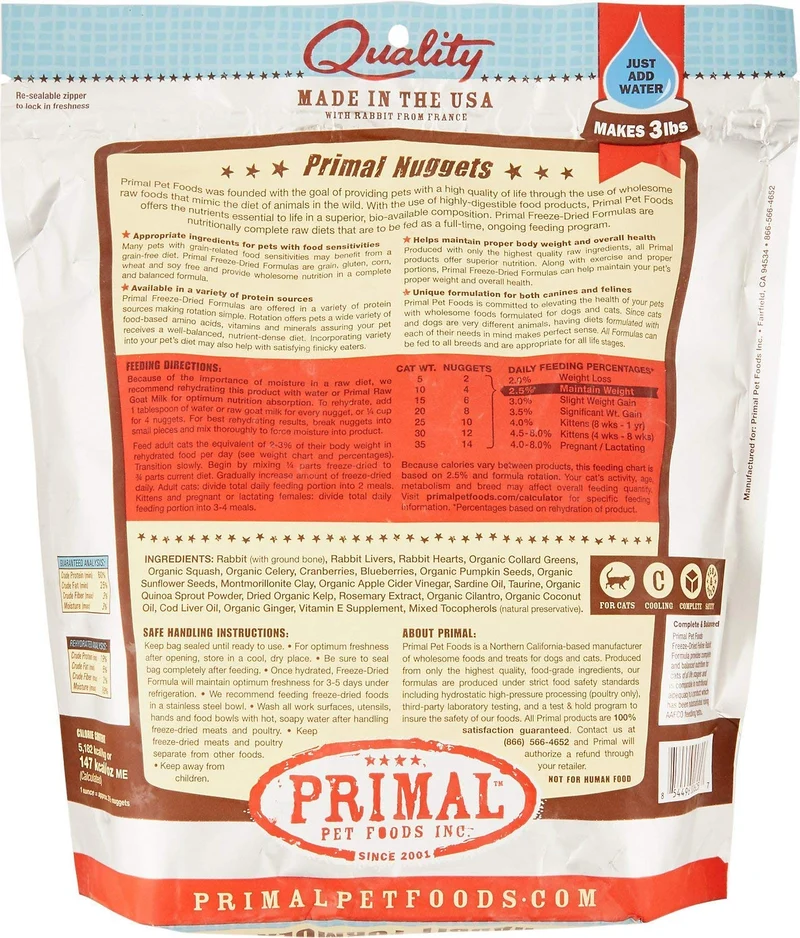 Primal liofiliza Cat Food – Conejo Fórmula – 14 oz
