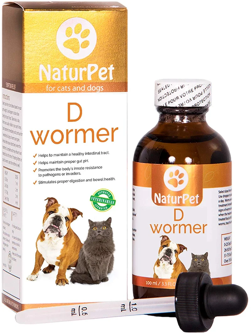 NaturPet D Wormer | 100% natural, seguro, eficaz desparasitario para perros y gatos | 3.3 oz líquido desparasitador de hierbas | el único medicamento natural para desparasitar mascotas que calma y cura el tracto digestivo