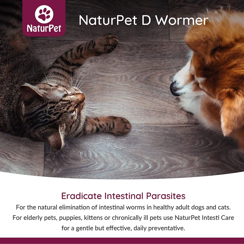 NaturPet D Wormer | 100% natural, seguro, eficaz desparasitario para perros y gatos | 3.3 oz líquido desparasitador de hierbas | el único medicamento natural para desparasitar mascotas que calma y cura el tracto digestivo