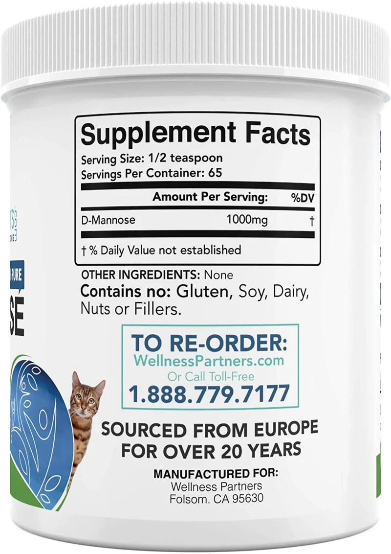 Uti mascotas Pure D-Mannose Non OMG orgánico Fuente polvo 65 gram Jar