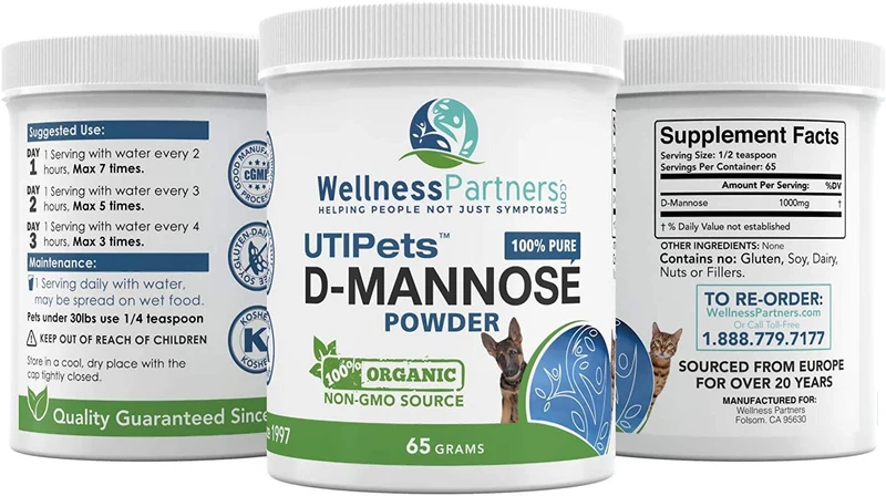 Uti mascotas Pure D-Mannose Non OMG orgánico Fuente polvo 65 gram Jar