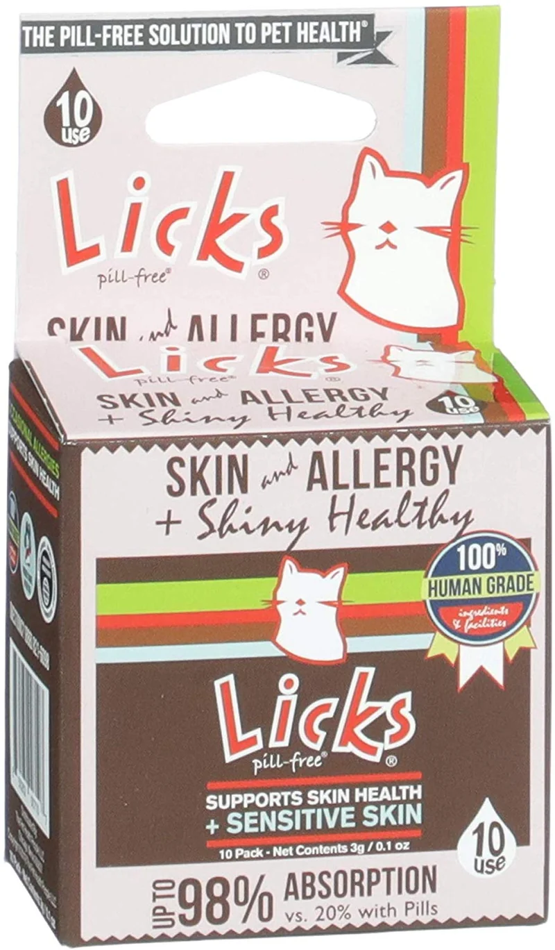 Licks Piel de gato y alérgica + suplementos de abrigo brillante - 10 usos...
