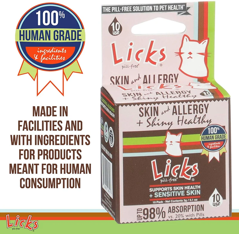Licks Piel de gato y alérgica + suplementos de abrigo brillante - 10 usos...