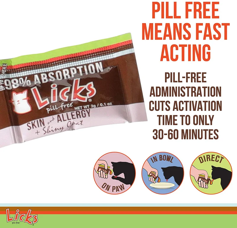 Licks Piel de gato y alérgica + suplementos de abrigo brillante - 10 usos...