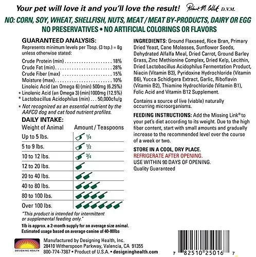 The Missing Link Supplements with Balanced Omegas and Heart Healthy Fresh Ground Flaxseed in Unique Formulas: Hip & Joint, Skin & Coat, Senior, Puppy & Overall Health – All Natural & Non-GMO