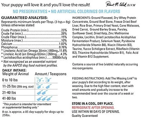 The Missing Link Supplements with Balanced Omegas and Heart Healthy Fresh Ground Flaxseed in Unique Formulas: Hip & Joint, Skin & Coat, Senior, Puppy & Overall Health – All Natural & Non-GMO