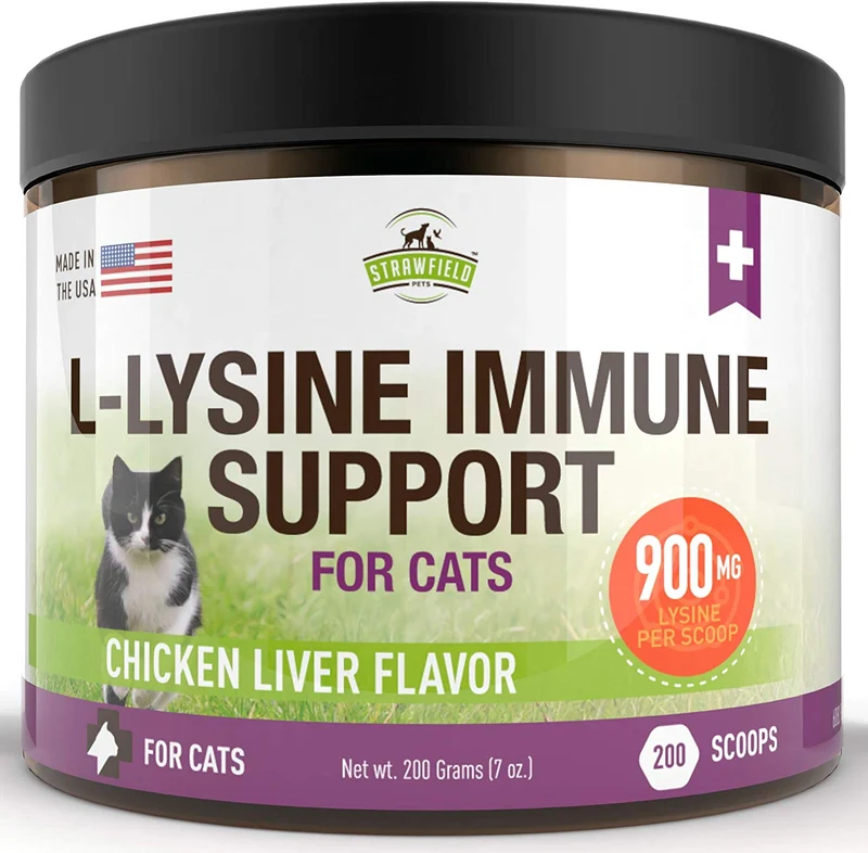 Strawfield – Limina para mascotas para gatos – el mejor suplemento de polvo L-lisine para todo el sistema de inmunización natural – Ayuda a mantener la salud respiratoria y de los ojos – 900 mg por servir – 8oz – Fabricado en los Estados Unidos