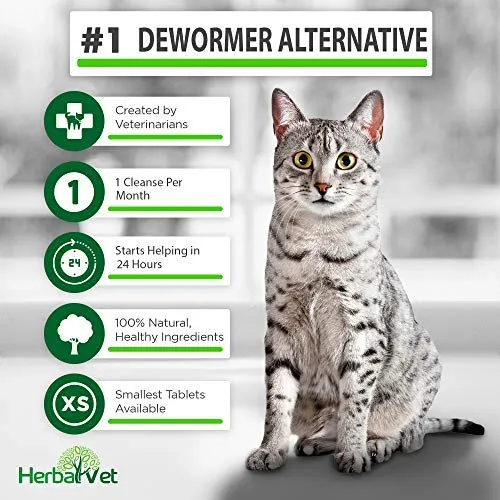HerbalVet 10 Tablets Cat Intestinal Cleanse | Cat Dewormer Alternative | Cleansing Tablets for Cats, Promotes Intestinal Health | 4 Tablets, Works for Kittens | Helpful E-Book Included
