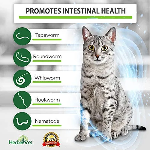HerbalVet 10 Tablets Cat Intestinal Cleanse | Cat Dewormer Alternative | Cleansing Tablets for Cats, Promotes Intestinal Health | 4 Tablets, Works for Kittens | Helpful E-Book Included