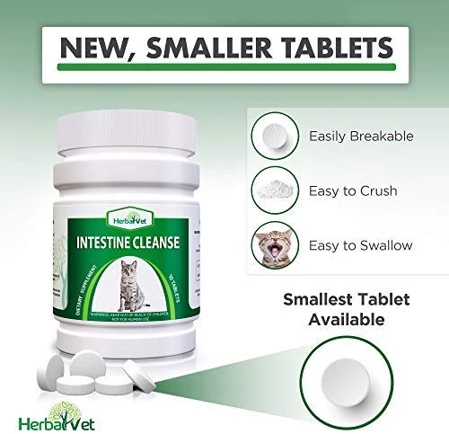 HerbalVet 10 Tablets Cat Intestinal Cleanse | Cat Dewormer Alternative | Cleansing Tablets for Cats, Promotes Intestinal Health | 4 Tablets, Works for Kittens | Helpful E-Book Included