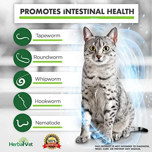 HerbalVet 10 Tablets Cat Intestinal Cleanse | Cat Dewormer Alternative | Cleansing Tablets for Cats, Promotes Intestinal Health | 4 Tablets, Works for Kittens | Helpful E-Book Included