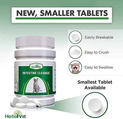 HerbalVet 10 Tablets Cat Intestinal Cleanse | Cat Dewormer Alternative | Cleansing Tablets for Cats, Promotes Intestinal Health | 4 Tablets, Works for Kittens | Helpful E-Book Included