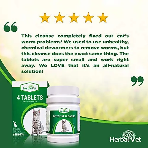 HerbalVet 10 Tablets Cat Intestinal Cleanse | Cat Dewormer Alternative | Cleansing Tablets for Cats, Promotes Intestinal Health | 4 Tablets, Works for Kittens | Helpful E-Book Included