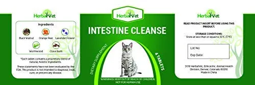 HerbalVet 10 Tablets Cat Intestinal Cleanse | Cat Dewormer Alternative | Cleansing Tablets for Cats, Promotes Intestinal Health | 4 Tablets, Works for Kittens | Helpful E-Book Included