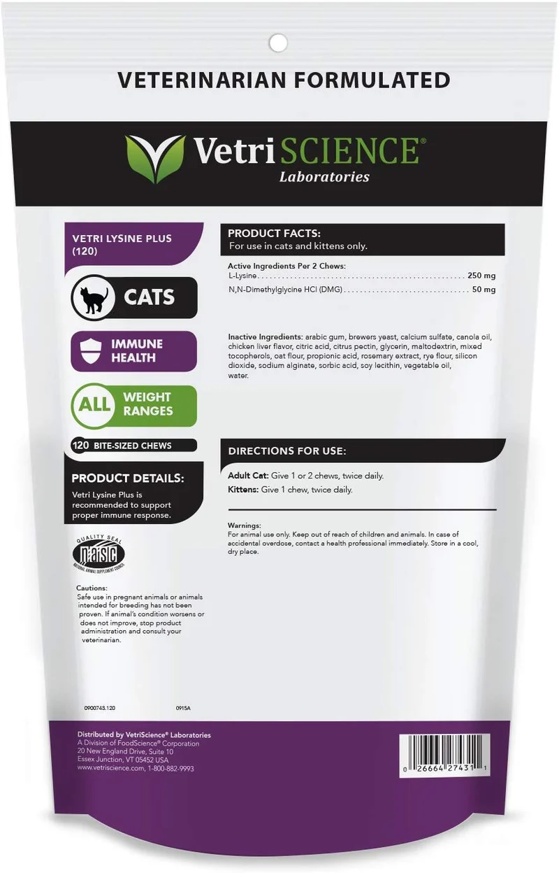 Vetri-Lysine Plus, masticables de tamaño de mordisco