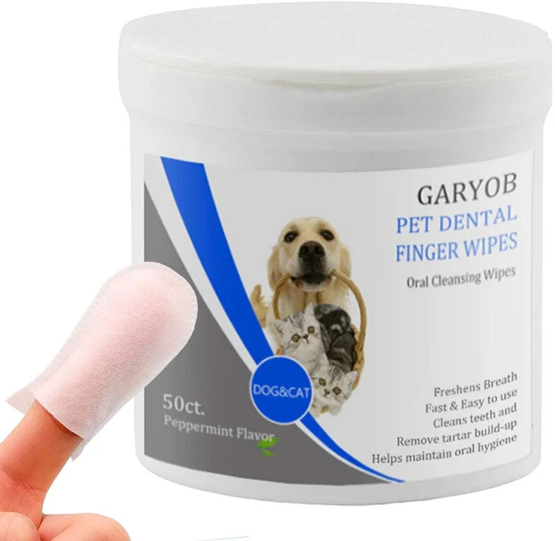 GARYOB Toallitas dentales para mascotas, limpieza oral, toallitas para dientes para perros y gatos, optimiza la salud oral, refresca el aliento, 50 toallitas