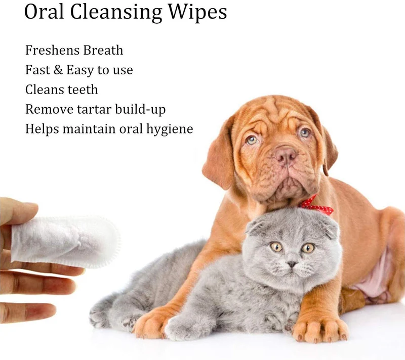 GARYOB Toallitas dentales para mascotas, limpieza oral, toallitas para dientes para perros y gatos, optimiza la salud oral, refresca el aliento, 50 toallitas