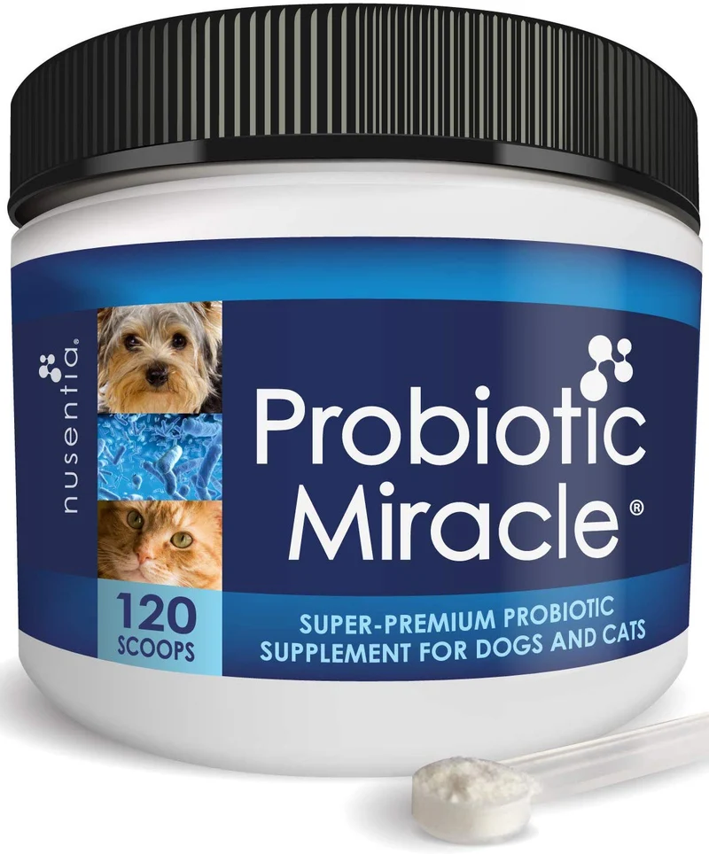 nusentia Probiotics Probiotico milagro Premium Fórmula para Wellness de apoyo para perros y gatos, 44 Gramos de polvos 120 Raciones