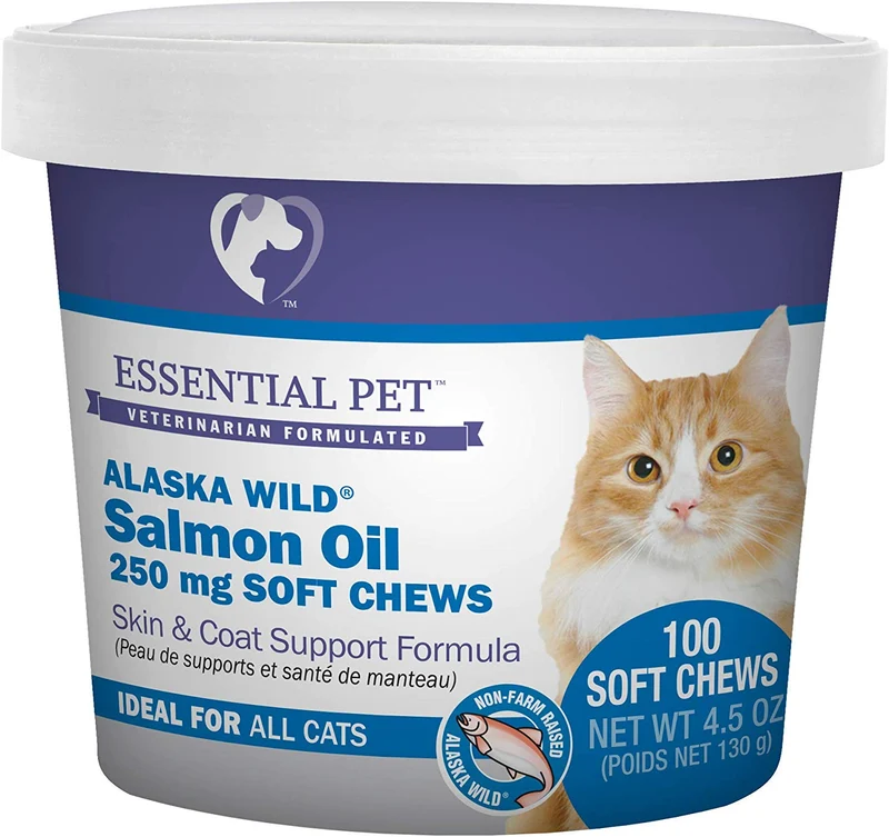 Essential Pet Products Alaska - Aceite de salmón silvestre suave masticable con ácidos grasos de Omega-3 natural para gatos