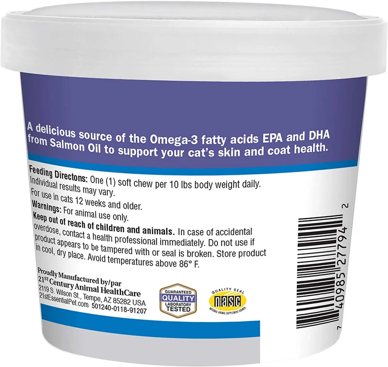 Essential Pet Products Alaska - Aceite de salmón silvestre suave masticable con ácidos grasos de Omega-3 natural para gatos