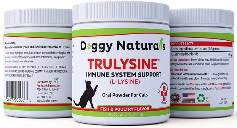 Trulysine L-Lysine para gatos sistema inmune soporte de gránulos orales en polvo (4 oz) 100 gramos