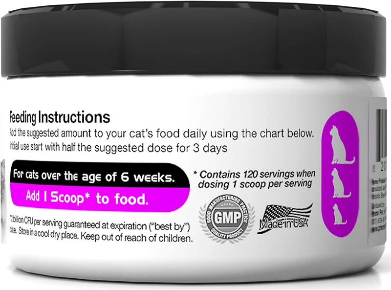 Probiotics para gatos – 100% de garantía – Mejores Condiciones para Diarrea, Vómito, Gas, piel – tasteless – No Fillers – Non OMG – Trigo y Lácteos Free – Certificado GMP – Veterinario Aprobado