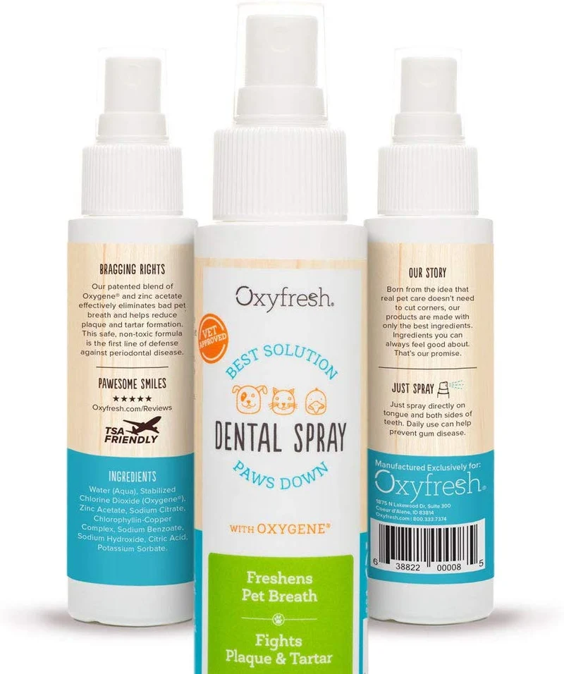 Oxyfresh Advanced Unflavored Pet Dental Spray - Stops The Toughest Dog, Cat, Pet Bad Breath: Best Way to Fight Plaque, Control Tartar and Keep Gums Healthy. No Brushing Pet Dental Solution. 3oz.