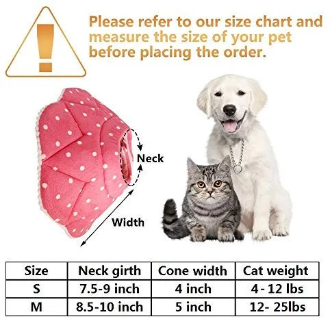 SLSON Collar de recuperación para gato, suave collar de cono para mascotas, protector para después de cirugía, de algodón, cierre ajustable, collar para gato y cachorro, color rosa