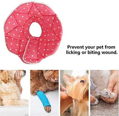 SLSON Collar de recuperación para gato, suave collar de cono para mascotas, protector para después de cirugía, de algodón, cierre ajustable, collar para gato y cachorro, color rosa