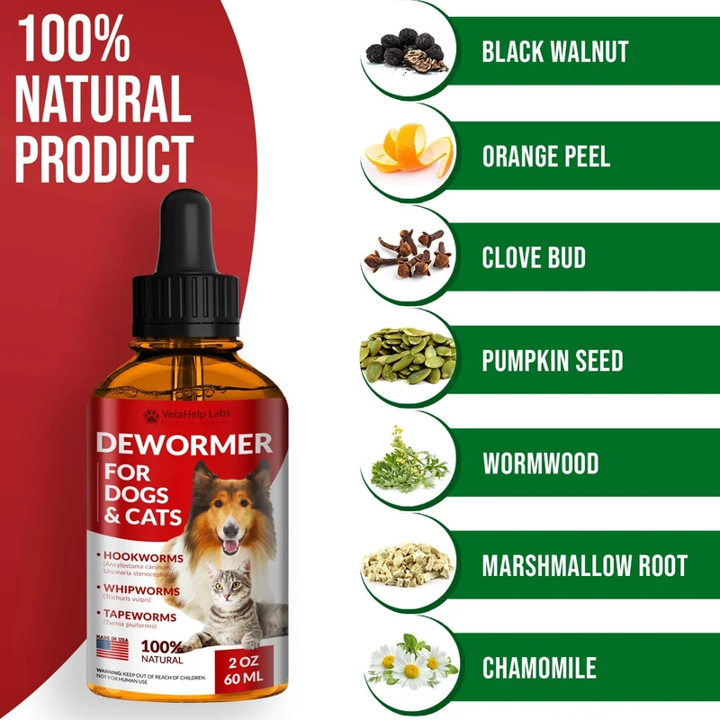 DEW0RMER para perros y gatos (2 oz) – Treat & Prevent – Amplio espectro WHIPW0RM, H00KW0RM, R0UNDW0RM & TAPEW0RM DEW0RMER – Hecho en Estados Unidos – Natural Potente mezcla – Mascotas Senior, Gatito y Cachorro DEW0RMER