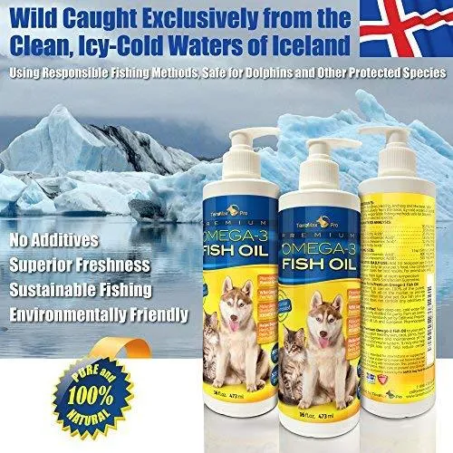 Aceite de pescado con omega 3 líquido para perros y gatos, suplemento alimenticio completamente natural probado para consumo humano, capturados en aguas de ambiente salvaje de los países nórdicos de Islandia, con mayor EPA y DHA que el aceite de salmón de